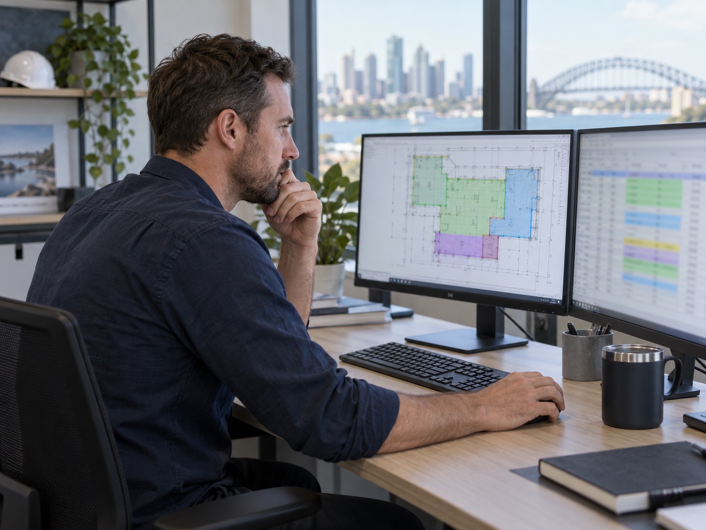 Estimator working with a digital takeoff and quantity schedule