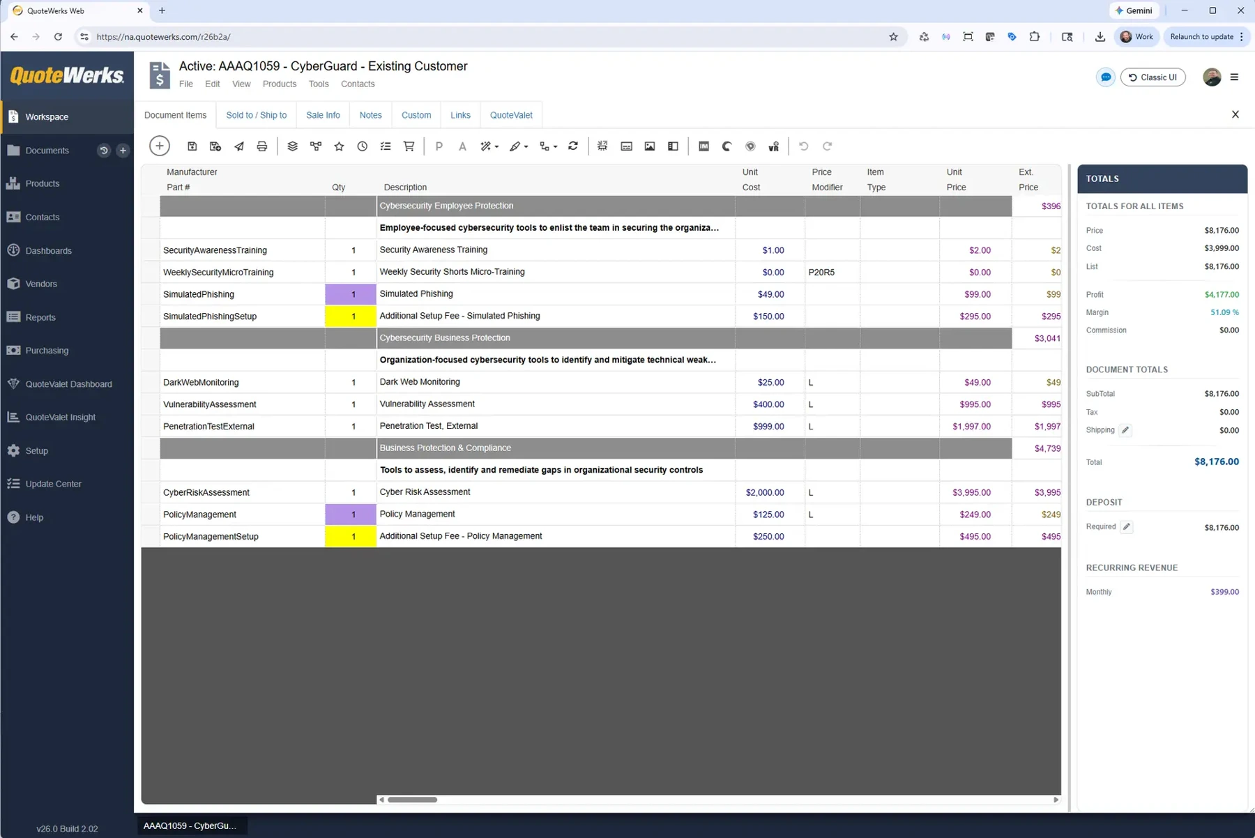 QuoteWerks product interface