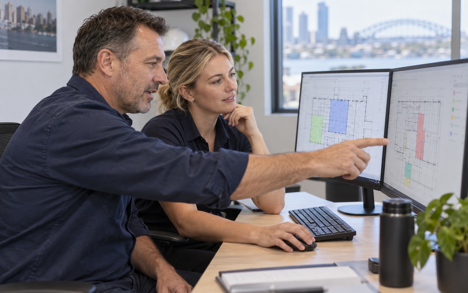 Specialist helping an estimator review a digital takeoff